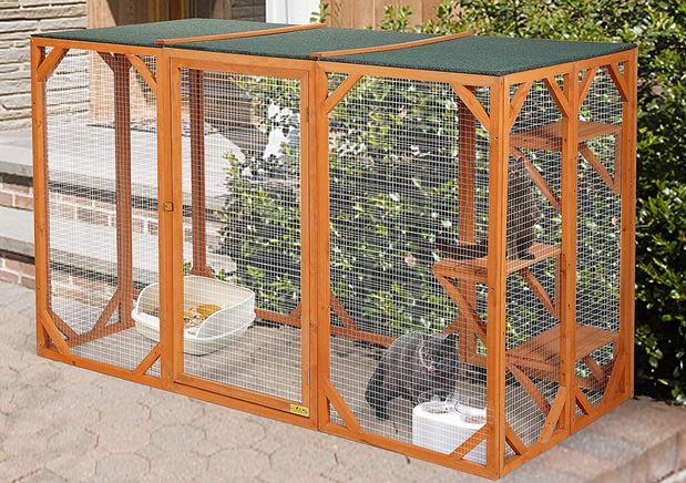 JAXPETY Large Wooden Outdoor Cat Pet Enclosure Cage Playpen Kennel Pet Housing w/3 Platforms 